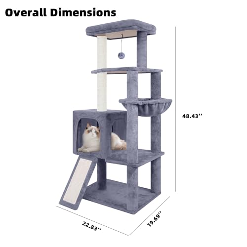 55" All-in-One Cat Tree Tower with Scratching Board & Posts Cozy Sleeping Perch Hammock and Toy Balls,Grey (Grey All-in-One)