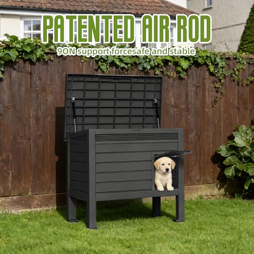Indoor & Outdoor Resin Dog House with Raised Floor (Black-H / 31.02*19.09*26.73)
