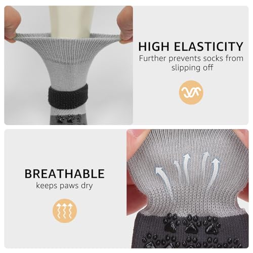 Anti Slip Dog Socks to Prevent Licking Paws for Hardwood Floors (Two Color-Gray / Small (4 Count))