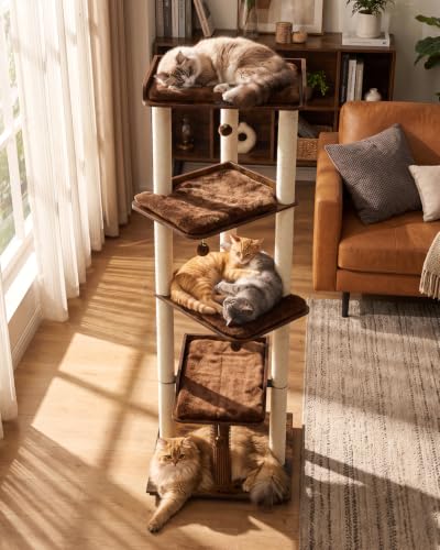 67.7" Wooden Cat Tree for Large Cats (Rustic Brown / 23.6"L x 22.8"W x 67.7"H)