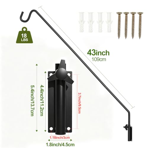 2 Packs Heavy Duty Extended Reach Wall Mounted Deck Hook Wall Pole (43in Long Wall Mounted Hook-2 Packs)