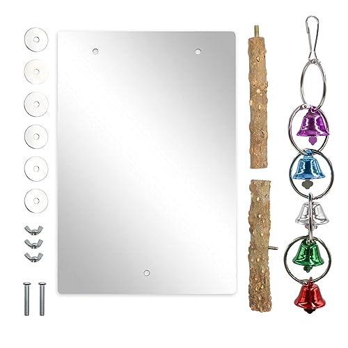 Large Bird Mirror Toy with Perch Stand (11.8 × 7.9 Inch)