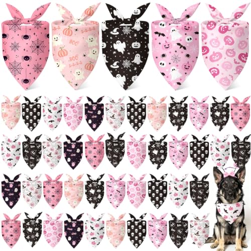 50 Pink Halloween Dog Bandana Bulk for Large Dog Lover Gift (Halloween Pink / 31.5 x 21.7 x21.7 Inch)