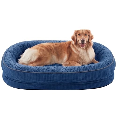 Orthopedic Dog Beds Large Sized Dog (Navy Blue / 45"l X 32"w X 7.5"th)