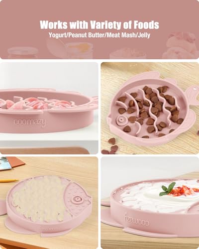Slow Feeder Cat Bowl Silicone Pet Puzzle Feeder for Slow Eating (Pink / 1.2 Cups)