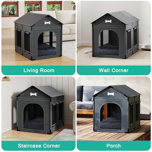 33.9" Dog House Indoor Outdoor Dog Kennel Tent Bed (Grey / X-L: 33.9"L x 26.8"W x 33.9"H)