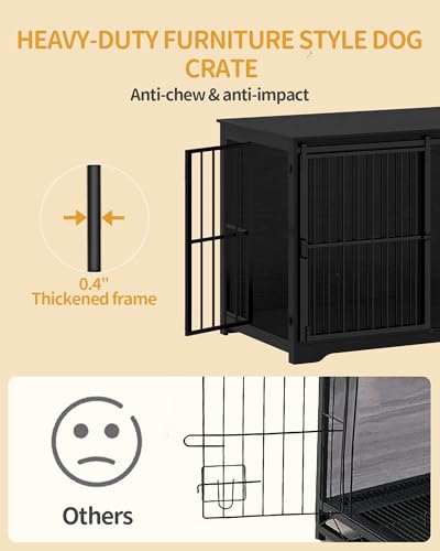 46.9" XXL Dog Crate Furniture Indoor Dog Kennel with Barn Door (46.9"L x 28.3"W x 34.6"H / Black)