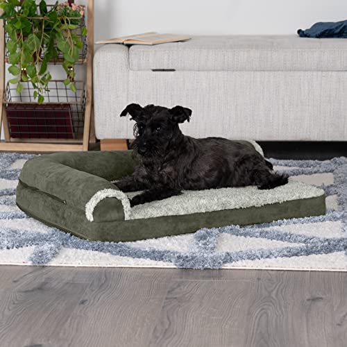 Cooling Gel Dog Bed for Medium (Medium / (Two-Tone Faux Fur & Suede) Dark Sage)