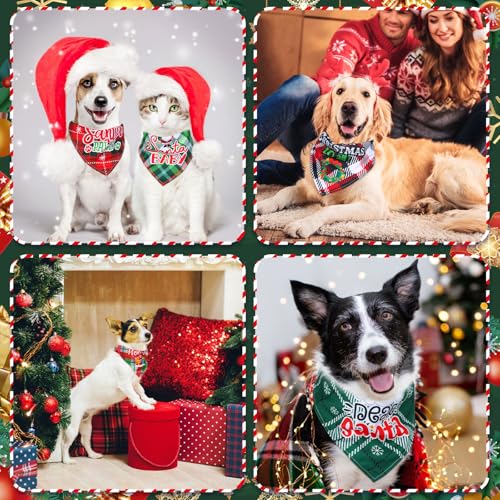 50 Pcs Christmas Plaid Dog Bandanas for Large Small Dog (Christmas Plaid Dog)