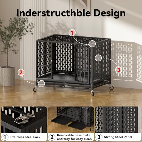 42 Inch Heavy Duty Dog Crate with Wheels (42.1"L x 28.9"W x 30.1"H)
