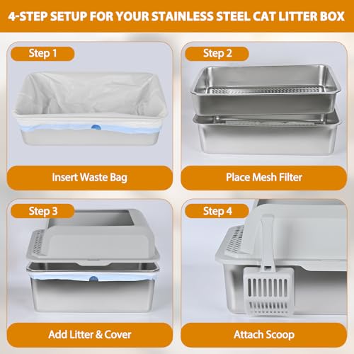 Stainless Steel Sifting Litter Box for Pine Pellets (6 Inch)