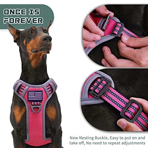 Tactical Dog Harness for Large Dogs No Pull (Rose Red / L(Neck:19-25", Chest:21-35"))
