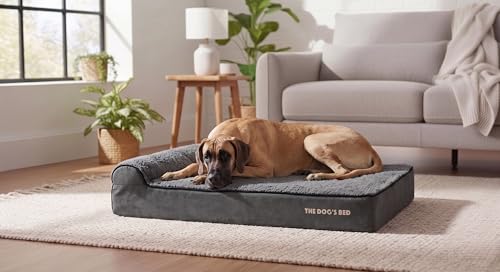 The Dog’s Bed Orthopedic Memory Foam Dog Bed with Headrest XXL (Grey Plush / XXL (54"L x 36"W x 6"Th))