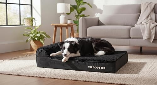 The Dog’s Bed Orthopedic Memory Foam Dog Bed with Headrest Large (Black Plush / L (40"L x 25"W x 6"Th))