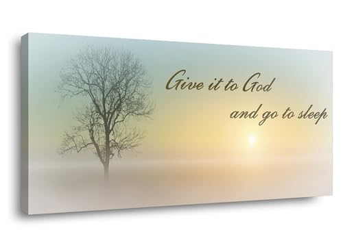 Canvas Wall Art of Misty Sunset & Tree Plant Picture For Bedroom Home Above Bed (58"L x 28"W / Yellow & Teal Sunrise Wal Art (D101))