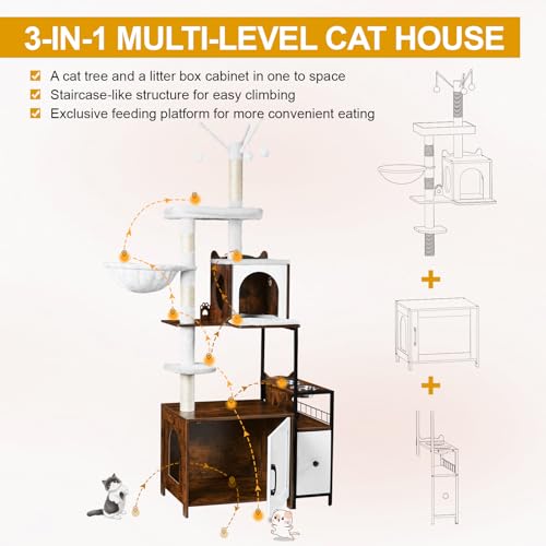 Cat Tree with Litter Box Enclosure (Dark Brown)