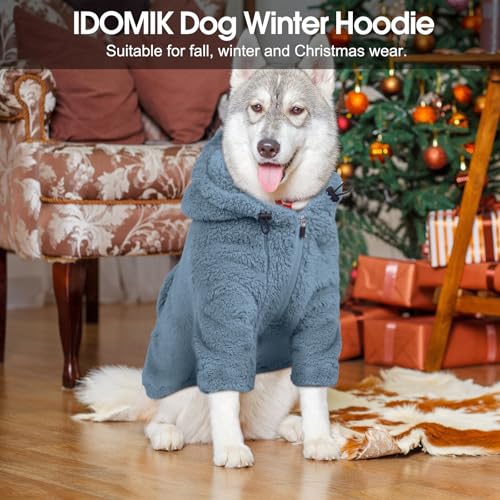 Fuzzy Dog Sweater with Adjustable Hood & Harness Hole (XXX-Large / Blue)