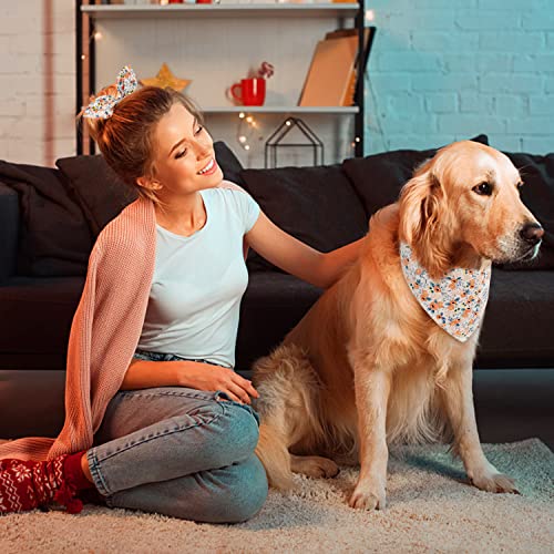 Dog Bandanas Girl Matching Dog Bandana and Scrunchie Medium Large (01-orange floral / Large-set of 1)