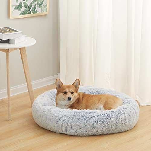Calming Fluffy Donut Dog Bed for Medium Dogs (30.0"L x 30.0"W x 8.0"Th / Light Blue)