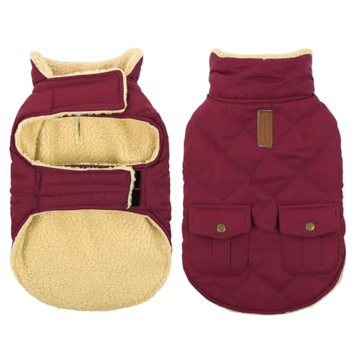 XL Waterproof Dog Winter Coat Plush Lining Warm Puffer Jacket (X-Large / Burgundy)