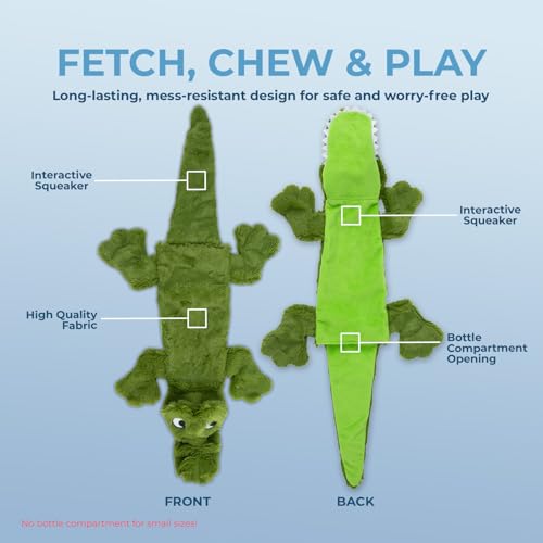 2-in-1 Stuffless Squeaky Dog Toy - Alligator, Large (Green/Alligator / Large)