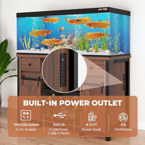 55 75 Gallon Fish Tank Stand with Power Outlet (Style2-Light Brown / 47 inch)