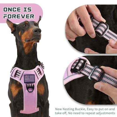 Tactical Dog Harness for Small Dogs No Pull (Pink / XS(Neck:10-12", Chest:12-21"))