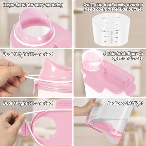 5-7LBS/6Qt Dog Cat Storage Container Portable with Upgraded Large Spout and Cup, Plastic Pet Food Dispenser for Small Animal Kibble, Bird Seed, Oatmeal, Rice, Flour, Brown Sugart-2 pack Smoky Pink (Light Pink×2 / 5L-2pack)
