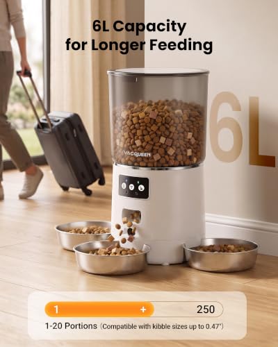 Automatic Cat Feeder with Camera for 3 Cats (White)