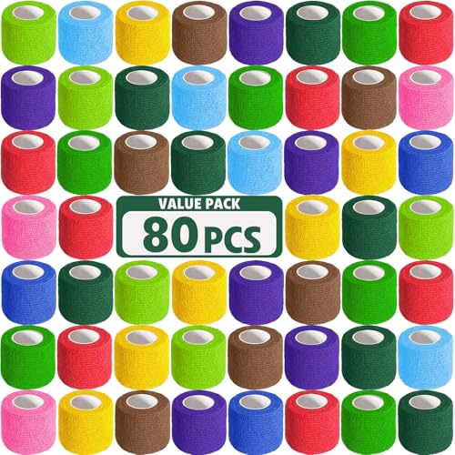 80 Pack Self Adhesive Bandage Wrap (Multi-colored / 2IN - 80Pack)