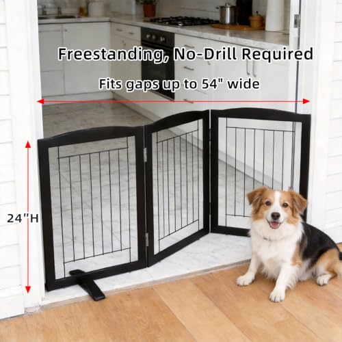 Freestanding Dog Fence Indoor (Black / 【3 Panels】60''w x 24''h)