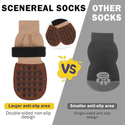 Anti Slip Dog Socks to Prevent Licking Paws for Hot (Khaki Two Color(Pack of 4) / Medium)