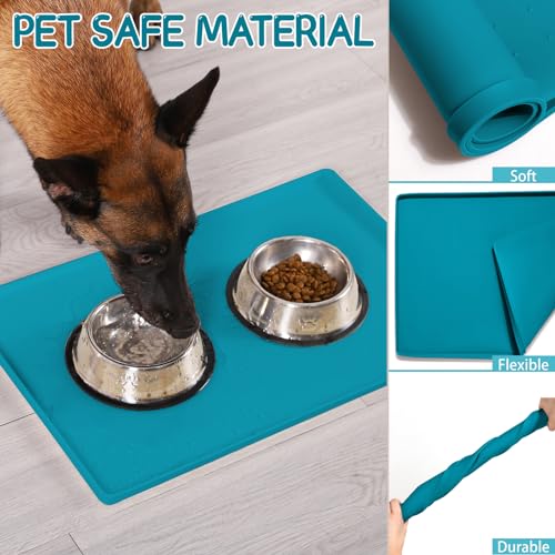 Silicone Cat & Dog Food Mat for Floors Waterproof (Teal / 18''×12'')