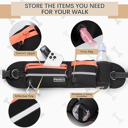 Hands Free Waist Leash with Pouch for Two Dogs (Orange)