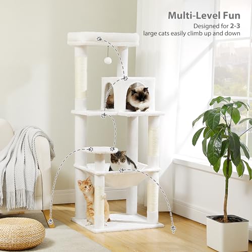 56.3" Cat Tree for Indoor Cats Large Adult with Hammock (White / 56 Inches)