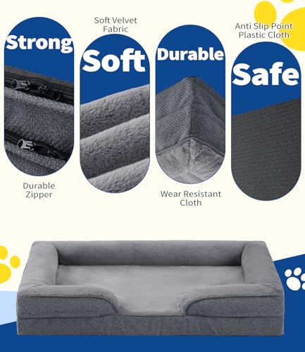 Orthopedic Dog Bed for Large Dogs (Grey / 38.0"L x 28.0"W x 6.5"Th)