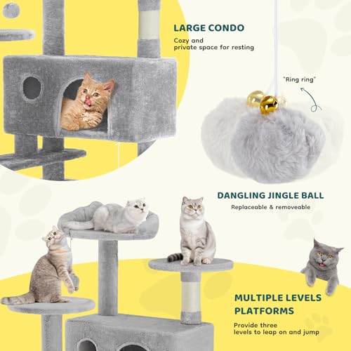 54 Inch Cat Tree Tower with Scratching Posts (Light Grey / 54 Inch)