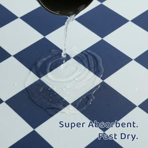 Checkered Dog Feeding Mat (19"L x 12"W / Navy)