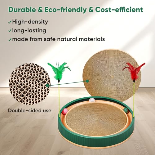 20 Inch Round Cat Scratcher Bed with Ball Track (Green)