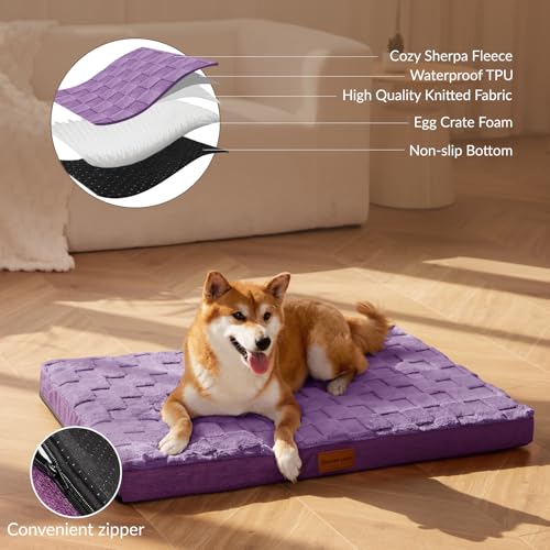 Orthopedic Dog Bed Washable Pet Crate Mat 30''X20'' Purple (Purple / 30"L x 20"W x 3.5"Th)