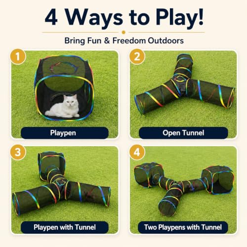 Outdoor Rainbow Cat Enclosures Playground (2 Cube+3-Way Tunnel (no tent))