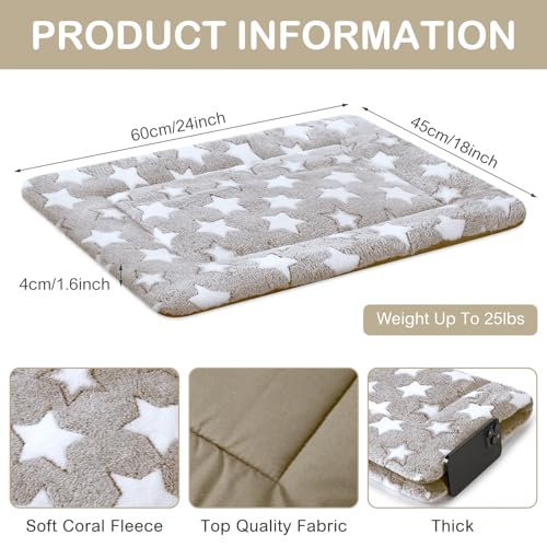 4 Pcs Dog Crate Pads Soft Warm (Rectangular 18 x 24 x 1.6 Inch / Star / Apricot)