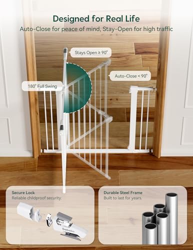 29 48 in Baby Gate for Stairs No Drilling (White / 30"Tall 29"-48" Wide)