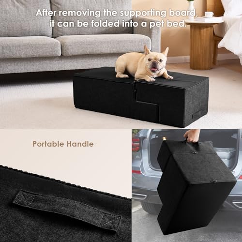 Dog Stairs for Bed 20" H (Black / Extra Wide 16.5" x 28" x 20")