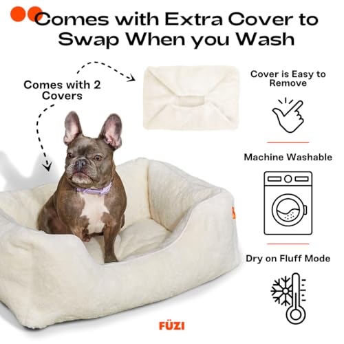 Luxury Aesthetic Dog Bed with Extra Cover for Small Dogs (Soft White / Small)