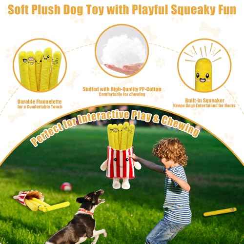 Dog Squeak Toys 5 Pack Christmas French Fry Plush Chew Small Dogs (Red French Fry)