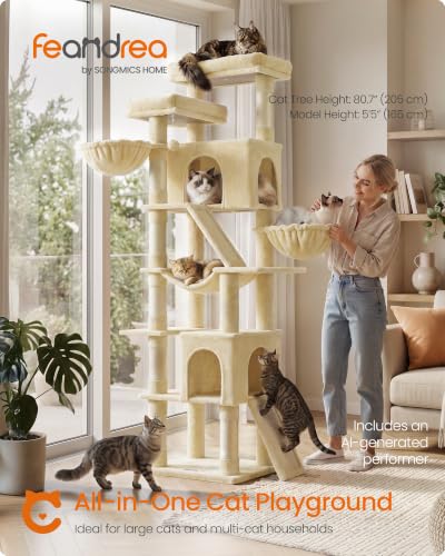 Large Cat Tree (Beige / 21.6"L x 17.7"W x 81.1"H)