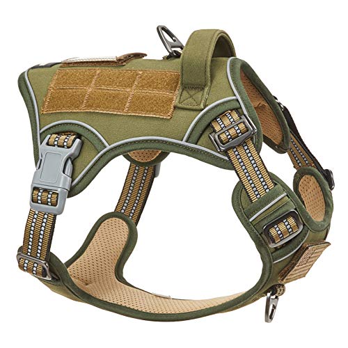 Tactical Dog Harness for Medium Dogs No Pull (Green / M(Neck:16-20", Chest:17-27"))