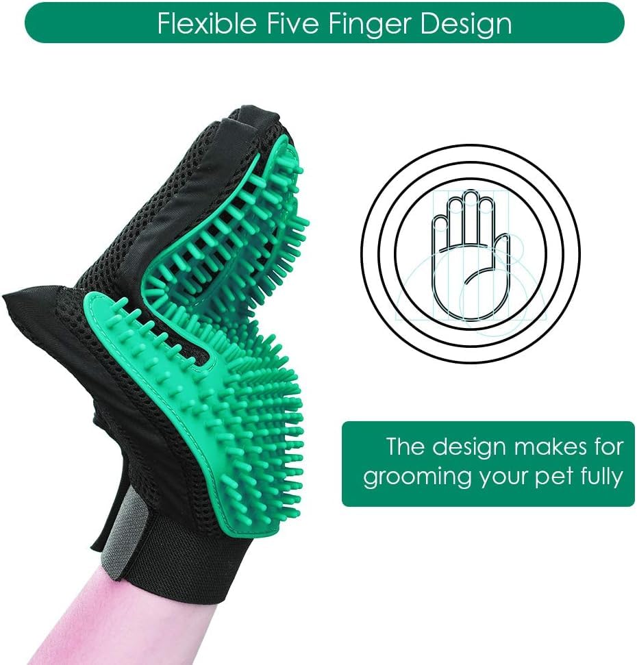 Pet Hair Removal Glove with 255 Silicone Tips for Dogs & Cats (Green)