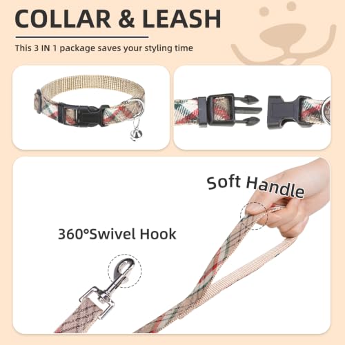 Dog Harness Collar and Leash Set No Pull for Small Medium Sized (Khaki / XL (CHEST 20"-22"))